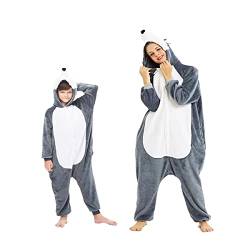DEBAIJIA Schlafanzüge Erwachsene Tier Kostüme Pyjama Flanell Cosplay Overall Nachtwäsche Onesie Neuheit Tieranzüge Jumpsuit Unisex Warm （Husky-Grau-140） von DEBAIJIA