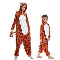 DEBAIJIA Schlafanzüge Erwachsene Tier Kostüme Pyjama Flanell Cosplay Overall Nachtwäsche Onesie Neuheit Tieranzüge Jumpsuit Unisex Warm （Tiger-Braun-120） von DEBAIJIA