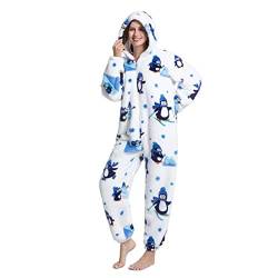 DEBAIJIA Schlafanzüge Erwachsene Tier Kostüme Pyjama Flanell Cosplay Overall Nachtwäsche Onesie Neuheit Tieranzüge Jumpsuit Warm Unisex （Pinguin-Weiß-XL） von DEBAIJIA