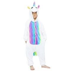 DEBAIJIA Schlafanzüge Erwachsene Tier Kostüme Pyjama Flanell Cosplay Unisex Warm Overall Nachtwäsche Onesie Neuheit Tieranzüge Jumpsuit （Einhörner-Multicolor-L） von DEBAIJIA