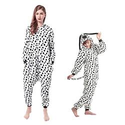 DEBAIJIA Schlafanzüge Erwachsene Tier Kostüme Pyjama Flanell Cosplay Unisex Warm Overall Nachtwäsche Onesie Neuheit Tieranzüge Jumpsuit （Hund-Weiß Schwarz-L） von DEBAIJIA
