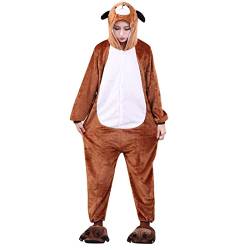 DEBAIJIA Schlafanzüge Erwachsene Tier Kostüme Pyjama Flanell Overall Cosplay Nachtwäsche Onesie Neuheit Tieranzüge Jumpsuit Unisex Warm （Hund-Braun-S） von DEBAIJIA