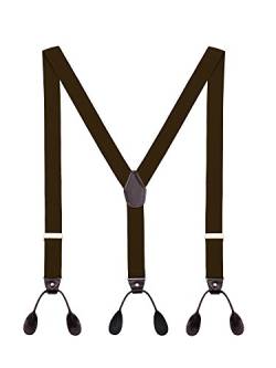 Herren Hosenträger mit Lederriemen Knopfloch Retro Männer Suspenders Hosenzubehör für Körperhöhe 170-200cm - Braun von DEBAIJIA