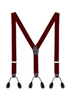 Herren Hosenträger mit Lederriemen Knopfloch Retro Männer Suspenders Hosenzubehör für Körperhöhe 170-200cm - Burgund von DEBAIJIA