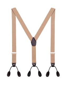 Herren Hosenträger mit Lederriemen Knopfloch Retro Männer Suspenders Hosenzubehör für Körperhöhe 170-200cm - Khaki von DEBAIJIA