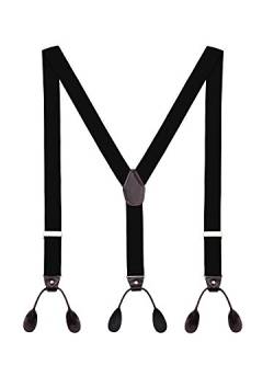 Herren Hosenträger mit Lederriemen Knopfloch Retro Männer Suspenders Hosenzubehör für Körperhöhe 170-200cm - Schwarz von DEBAIJIA