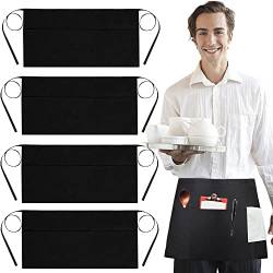 DECARETA 4 Stücke Taillenschürze Schwarz Taillen Schürze mit 3 Taschen Vorbinder Schürze Gabardine Kellnerschürze Halbe Küchenschürze 40x60cm Bistroschürze Kellner Schürze für Restaurant, Bar von DECARETA