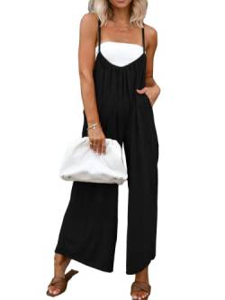 DEEP SELF Damen Casual Loose Fit Ärmellose Jumpsuits Spaghettiträger Weites Bein Baggy Strampler Overall mit Taschen, Schwarz, Large von DEEP SELF