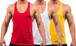 Herren Stringer Gym Tank Top Shirt Print Baumwolle Bodybuilding Sport Weste, 3 Stück, rot, weiß, gelb, M/L von DEERMEI