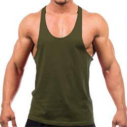 Herren Stringer Gym Tank Top Shirt Print Baumwolle Bodybuilding Sport Weste, armee-grün, XL von DEERMEI