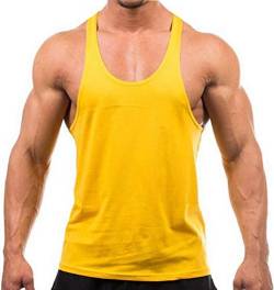 Herren Stringer Gym Tank Top Shirt Print Baumwolle Bodybuilding Sport Weste, gelb, L von DEERMEI