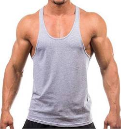Herren Stringer Gym Tank Top Shirt Print Baumwolle Bodybuilding Sport Weste, grau, L von DEERMEI