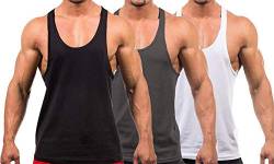 Herren Stringer Gym Tank Top Shirt Print Baumwolle Bodybuilding Sport Weste Gr. L, 3 Stück, schwarz, weiß, dunkelgrau. von DEERMEI