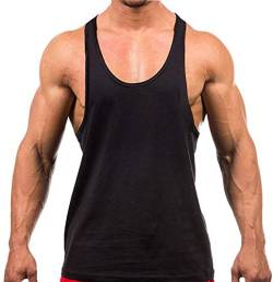 Herren Stringer Gym Tank Top Shirt Print Baumwolle Bodybuilding Sport Weste Gr. M, Schwarz von DEERMEI