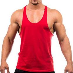 Herren Stringer Gym Tank Top Shirt Print Baumwolle Bodybuilding Sport Weste Gr. XL, rot von DEERMEI