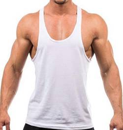 Herren Stringer Gym Tank Top Shirt Print Baumwolle Bodybuilding Sport Weste Gr. XL, weiß von DEERMEI