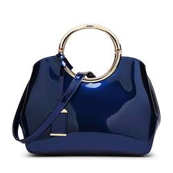 DEERWORD Damen Taschen Handtasche Frauen Elegant Tasche Henkeltasche Vintage PU-Leder 5376 1-teilig set Blau V2 von DEERWORD