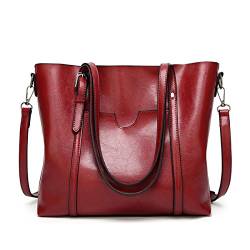 DEERWORD Damen Umhängetaschen Frau Handtaschen Lack PU-Leder Elegant Tote Schultertaschen Weinrot von DEERWORD