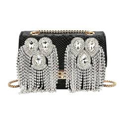 DEEVORCA Damen Elegant Kette Umhängetaschen Mode Strass Quaste Crossbody Bag Dating Arbeiten Party Hochzeit Pu Leder Exquisit Abendtasche Messenger Handtaschen Frauen Clutch Bag Schwarz von DEEVORCA