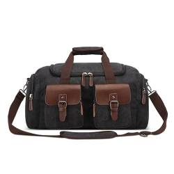 DEEVORCA Elegant Herren Leinwand Reisetasche 50L Grosse Kapazität Weekender Tasche Umhängetasche für Business Lässig Camping Wandern Draussen Canvas Vintage Herren Sporttasche Schwarz von DEEVORCA