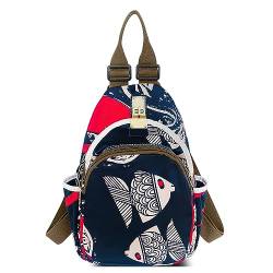 DEEVORCA Mode Damen Rucksack Vintage Umhängetasche Lässig Diebstahlsicherer Backpack Reisen Arbeit Schule Mehrere Taschen Schultertasche Nylon Print Cityrucksack Handtaschen Blau C von DEEVORCA