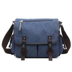 DEEVORCA Vintage Canvas Schultertasche Herren Messenger Bag für 17.3 zoll Laptop Mehrere Taschen Kuriertasche für Urlaub Lässig Geschäftsreise Täglich Leinwand Herren Umhängetasche Blau von DEEVORCA