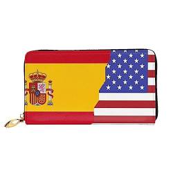 DEHIWI Amerikanische Spanien-Flagge, Leder, Reißverschluss, Geldbörse, Reisekartenhalter, Tasche, Geschenk, Schwarz , Einheitsgröße von DEHIWI