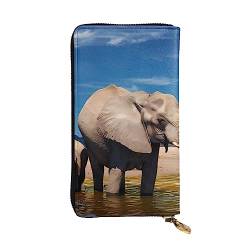 DEHIWI Big Ears Damen-Clutch, Leder, Elefant, lang, mit Reißverschluss, Reise-Geldbörse, Kreditkartenetui, Schwarz , Einheitsgröße von DEHIWI