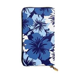 DEHIWI Blue Hibiscus Damen-Geldbörse, Leder, lang, mit Reißverschluss, Clutch, Reise-Geldbörse, Kreditkartenetui, blau, Einheitsgröße von DEHIWI