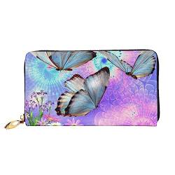 DEHIWI Blumen Bunte Schmetterling Leder Reißverschluss Rund Brieftasche Frauen Clutch Geldbörse Reise Kartenhalter Tasche Geschenk, Schwarz , Einheitsgröße von DEHIWI