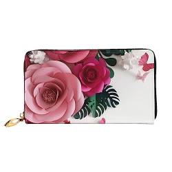 DEHIWI Blumen und Schmetterling Leder Reißverschluss um Brieftasche Frauen Clutch Geldbörse Reise Kartenhalter Tasche Geschenk, Schwarz , Einheitsgröße von DEHIWI