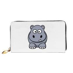 DEHIWI Cartoon Hippo Damen-Geldbörse, Leder, lang, mit Reißverschluss, Clutch, Reise-Geldbörse, Kreditkartenetui, Schwarz , Einheitsgröße von DEHIWI