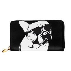 DEHIWI Damen-Clutch-Tasche mit Reißverschluss, Motiv: Französische Bulldogge, Leder, lange Geldbörse, Reise-Geldbörse, Kreditkartenetui, Schwarz , Einheitsgröße von DEHIWI