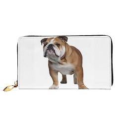 DEHIWI Englische Bulldogge Damen-Geldbörse, Leder, lang, mit Reißverschluss, Clutch, Reise-Geldbörse, Kreditkartenetui, Schwarz , Einheitsgröße von DEHIWI