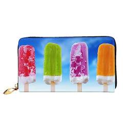 DEHIWI Four Popsicles Ice Cream Leder Reißverschluss um Brieftasche Frauen Clutch Geldbörse Reise Kartenhalter Tasche Geschenk, Schwarz , Einheitsgröße von DEHIWI