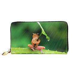 DEHIWI Frosch mit Blatt Regenschirm Leder Reißverschluss um Brieftasche Frauen Clutch Geldbörse Reise Kartenhalter Tasche Geschenk, Schwarz , Einheitsgröße von DEHIWI