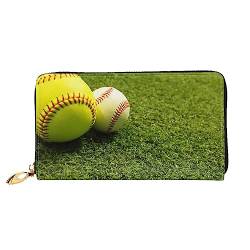 DEHIWI Gras Baseball Softball Leder Reißverschluss um Brieftasche Frauen Clutch Geldbörse Reise Kartenhalter Tasche Geschenk, Schwarz , Einheitsgröße von DEHIWI