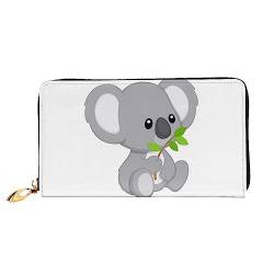 DEHIWI Green Leaf Koala Damen-Geldbörse, Leder, lang, mit Reißverschluss, Clutch, Reise-Geldbörse, Kreditkartenetui, Schwarz , Einheitsgröße von DEHIWI