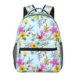 DEHIWI Handgezeichneter Rucksack mit Blumenmotiv, leichter Reiserucksack, Laptop-Rucksack für Damen und Herren, Schwarz , One size von DEHIWI