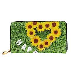 DEHIWI Herz geformte Sonnenblume Leder Reißverschluss um Brieftasche Frauen Clutch Geldbörse Reise Karte Halter Tasche Geschenk, Schwarz , Einheitsgröße von DEHIWI