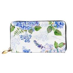 DEHIWI Hydrangea Aquarell-Ledergeldbörse mit Reißverschluss für Damen, Clutch, Reisekartenhalter, Geschenk, Schwarz , Einheitsgröße von DEHIWI