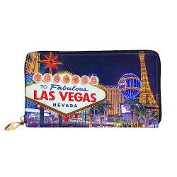 DEHIWI Las Vegas Night City Leder Reißverschluss um Brieftasche Frauen Clutch Geldbörse Reise Kartenhalter Tasche Geschenk, Schwarz , Einheitsgröße von DEHIWI