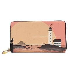 DEHIWI Lighthouse Sunrise Leder Reißverschluss um Brieftasche Frauen Clutch Geldbörse Reise Kartenhalter Tasche Geschenk, Schwarz , Einheitsgröße von DEHIWI