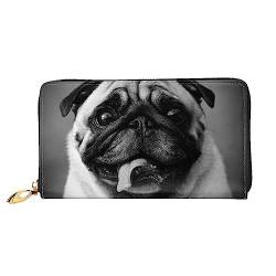 DEHIWI Lustige Mops Welpen Hund Leder Reißverschluss um Brieftasche Frauen Clutch Geldbörse Reise Karte Halter Tasche Geschenk, Schwarz , Einheitsgröße von DEHIWI