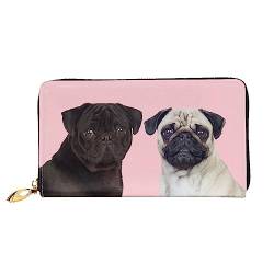 DEHIWI Lustige Tier Mops Hund Leder Reißverschluss um Brieftasche Frauen Clutch Geldbörse Reise Karte Halter Tasche Geschenk, Schwarz , Einheitsgröße von DEHIWI