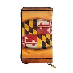 DEHIWI Maryland-Flagge, Damen-Geldbörse, Leder, lang, mit Reißverschluss, Clutch, Reise-Geldbörse, Kreditkartenetui, Schwarz , Einheitsgröße von DEHIWI