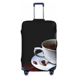 DEHIWI Reisegepäckabdeckung, Motiv: Heißer Kaffee mit Kaffeebohnen, staubdicht, mit Reißverschluss, Koffer-Schutz, passend für 45,7-81,3 cm Gepäck, Schwarz , L von DEHIWI
