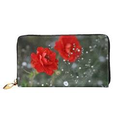 DEHIWI Rote Blumen Leder Reißverschluss um Brieftasche Frauen Clutch Geldbörse Reise Karte Halter Tasche Geschenk, Schwarz , Einheitsgröße von DEHIWI