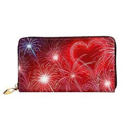 DEHIWI Rote Herzen Feuerwerk Leder Reißverschluss um Brieftasche Frauen Clutch Geldbörse Reise Kartenhalter Tasche Geschenk, Schwarz , Einheitsgröße von DEHIWI