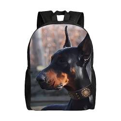 DEHIWI Rucksack mit Dobermann-Druck, niedlich, leicht, Tagesrucksack, lässig, Reisen, Laptoptasche für Männer und Frauen, Schwarz , One size von DEHIWI